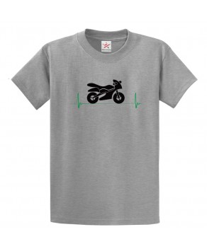Motorcycle With Heart Beat Line Unisex Classic Kids and Adults T-Shirt for Bikers